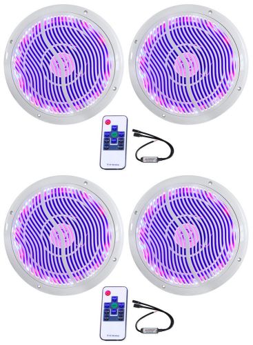 (4) rockville rmc80lw 8&#034; 1600w white marine speakers w multi color led + remote