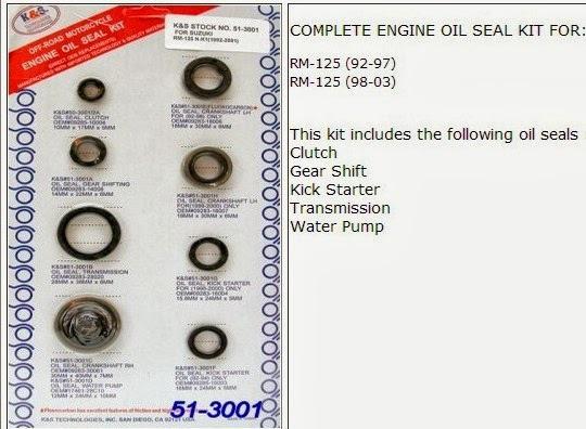 Suzuki rm125 1992 - 2003 engine oil seal kit k&s 51-3001