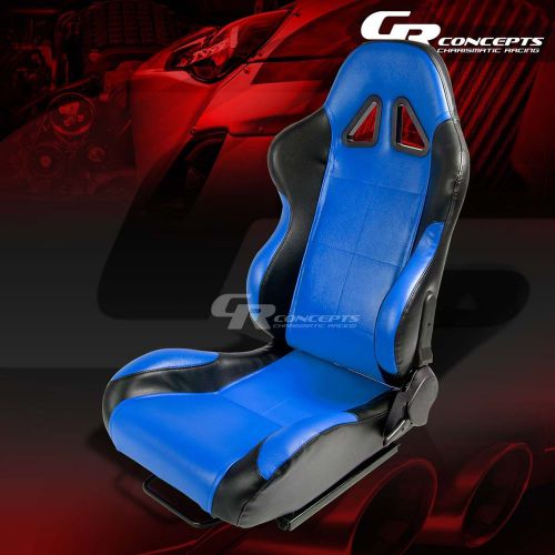 2 x blue/black pvc leather sports racing seats+mounting slider driver left side