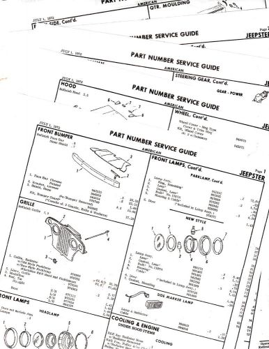 Thru 1972 jeep jeepster body parts list part numbers crash sheets !