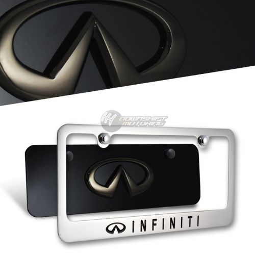 Black pearl infiniti mini stainless steel license plate frame w/ caps - 2pcs set