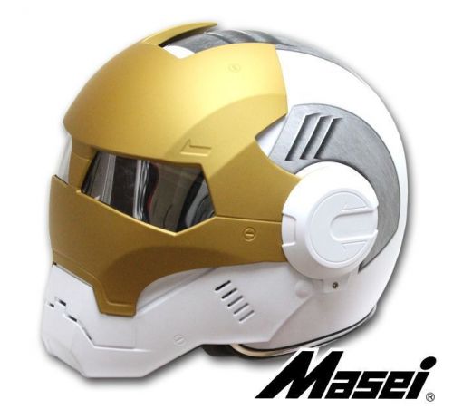 Masei 610 atomic-man mark motorcycle chopper helmet white gold
