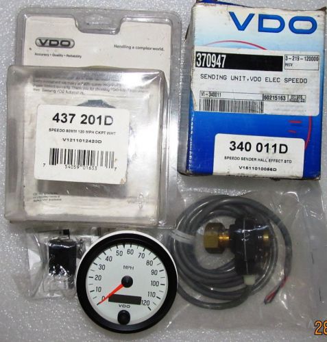 Vdo cockpit white 437201 120mph 3 1/8&#034; electronic speedometer w/ hall sender