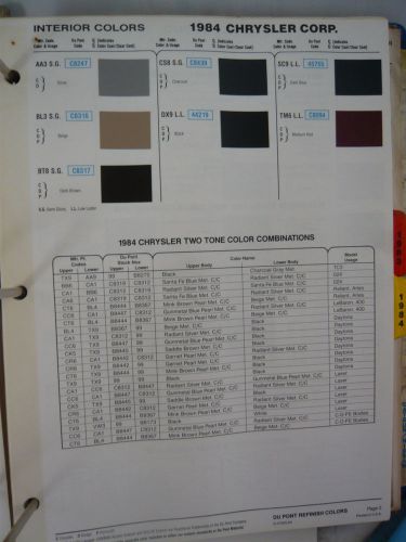 1984 chrysler color chips world color sheet dupont refinish 84 info dodge truck