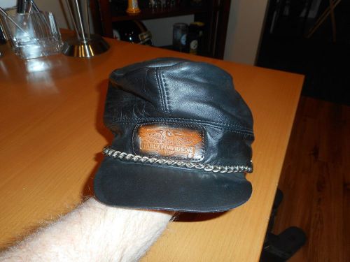 Men&#039;s vintage 80&#039;s harley-davidson black leather confederate/rebel hat/cap 8&#034;