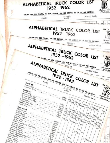 1952 1953 1954 1955 1956 1957 1958 1959 to 1962 truck paint color list ditzler 3