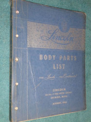 1946 lincoln body parts catalog / parts manual / parts book / good original!!!