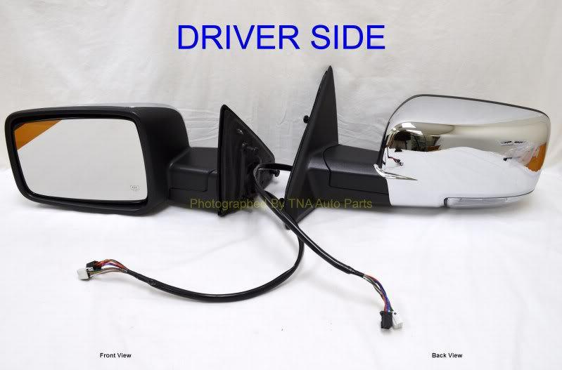 Left - power, heated w/ signal light puddle light memory chrome side view mirror