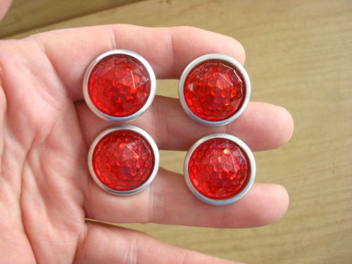 4  vintage jewel domed red reflectors, license plate topper, plate fastener