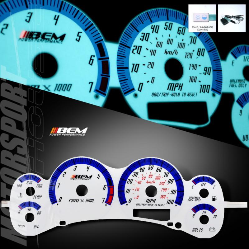 1998-2000 chevy s10 pickup xtreme manual glow gauge cluster face white wire kit