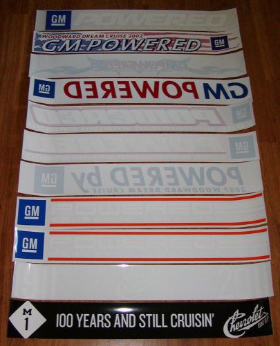 Set or 10 &#034;gm powered&#034; woodward dream cruse - static cling windshield stickers