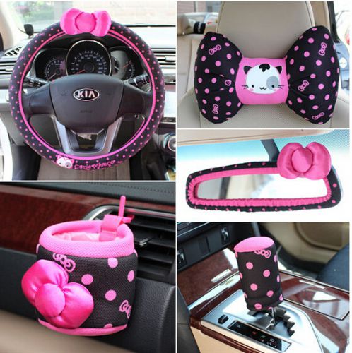 11pcs black cute cutiemineco steering/mirror/seat belt/visor cover car interiors