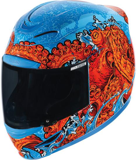 Icon airmada colossol motorcycle helmet w / 2 shields blue red xs extra small