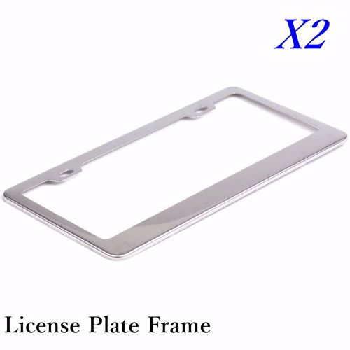 2x chrome stainless steel metal license plate frame + screw caps tag cover