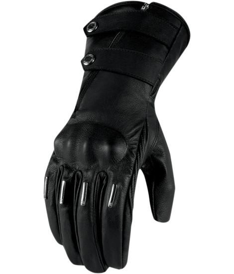 Icon hella kangaroo long womens leather motorcycle gloves black s sm small