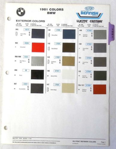 1981 bmw dupont  color paint chip chart all models original