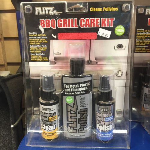 Flitz bbq grill care kit liquid metal polish cleaner cloth stainless steel 41504