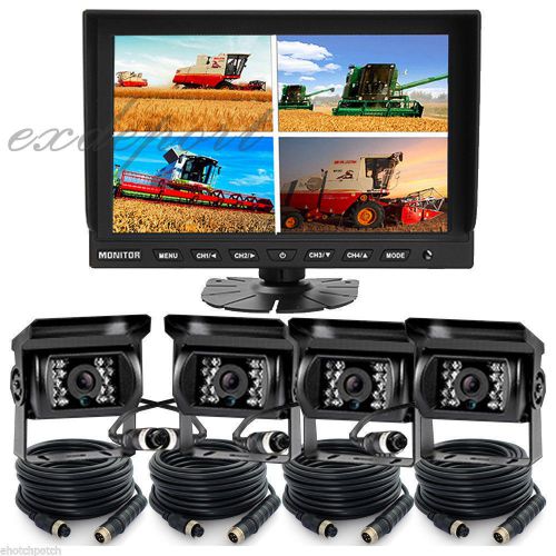 9&#034; rear view backup reverse camera system kit quad split monitor for agriculture