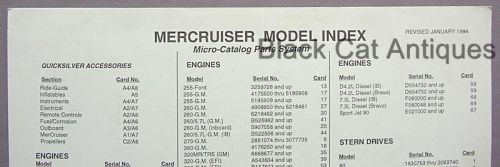 Original mercruiser model index - micro-card parts system chart january 1994