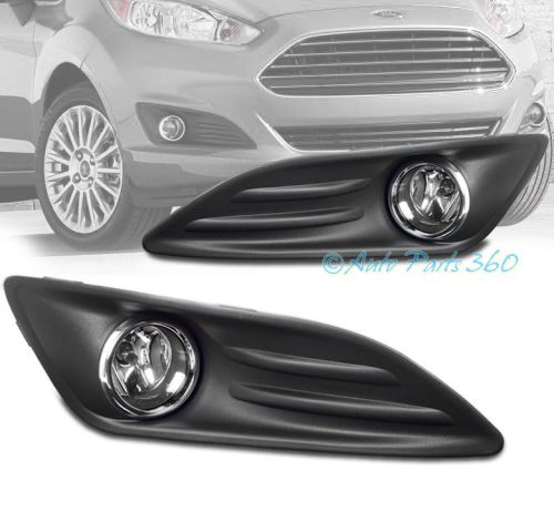 2014+ 2015 ford fiesta bumper driving fog light lamp chrome w/bulb+cover+harness