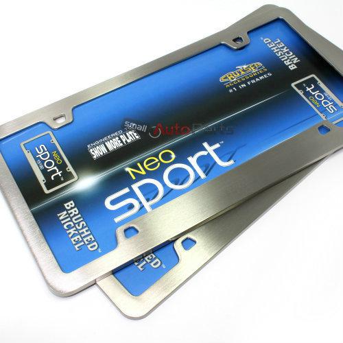 (2) neo sport brushed nickel metal license plate tag frames for auto-car-truck