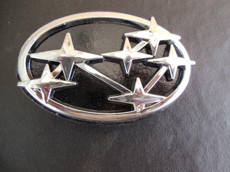 Old subaru silver on black 2 1/2 x 4" buckle, handmade from used emblem