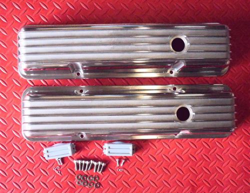 Valve covers baffled nostalgic polished aluminum finned small block chevrolet