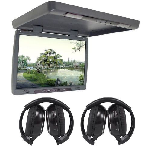 Tview t206ir 20&#034; slim flip down car/truck video monitor + 2 wireless headsets