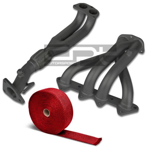 4-2-1 stainless black racing manifold header fits 98-02 accord cg+red heat wrap