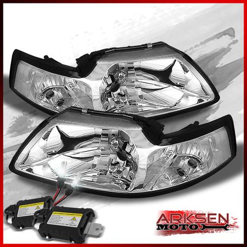 6000k slim xenon hid kit+99-04 mustang clear crystal headlights lamp pair set