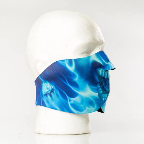 Blue flame skull neoprene half ski mask reversible snowboard biker face mask new