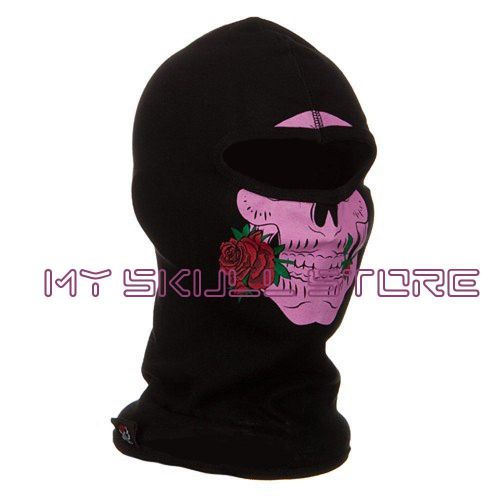 Pink skull rose low profile helmet liner face ski mask lady motorcycle full hood