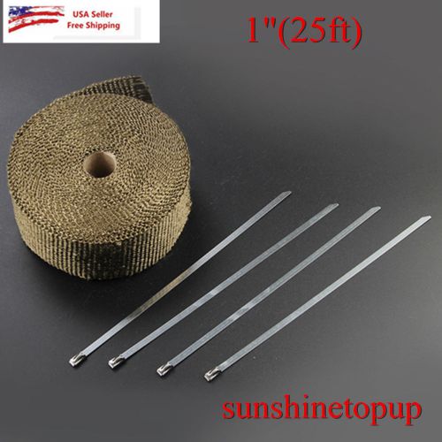 1&#034;25ft roll fiberglass cloth exhaust manifolds header pipe heat wrap tape+6 ties