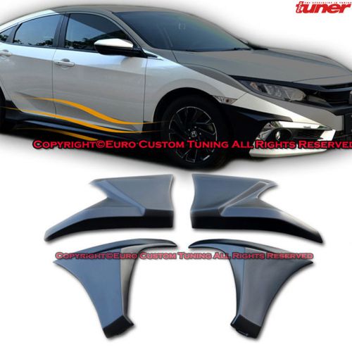 Matte black front&amp;rear bumper side splitter kit for 2016+honda civic 4dr ex lx