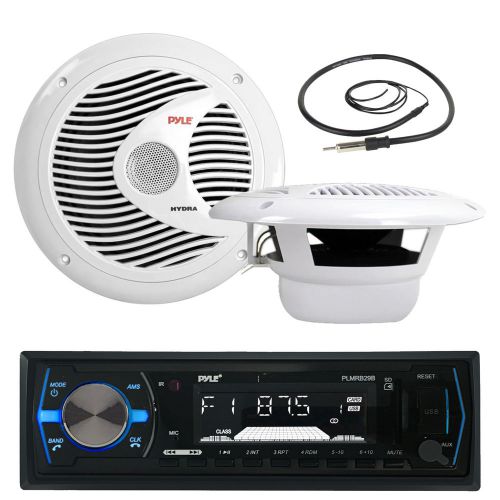 Plmrb29b black usb aux am fm boat receiver, antenna, 6.5&#034; 120w marine speakers