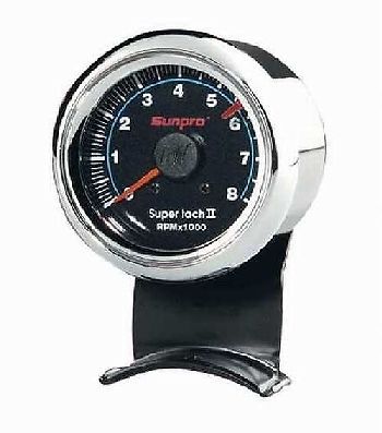 Sunpro 2 5/8 inch super tach ii mini tachometer black / chrome bezel new cp7908