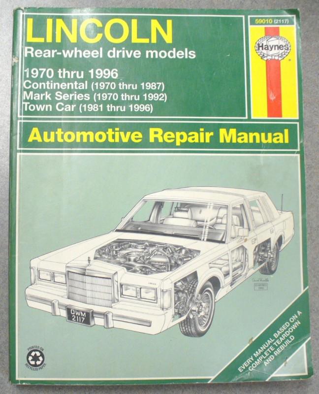 Haynes repair manual lincoln 70-96 rear wheel drive