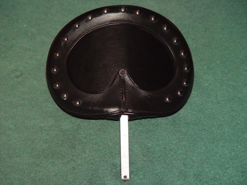 Genuine corbin backrest in black leather with chrome studs (11"wide x9"high)