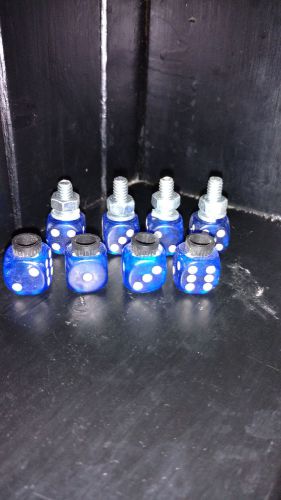 New blue  dice license plate bolts and valve stem caps set of 8