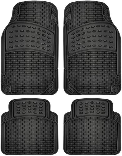 Car floor mats for all weather rubber 4pc set semi custom fit heavy duty black