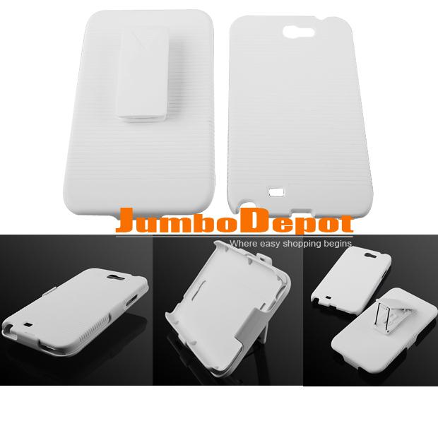 White hard stand swivel slide phone case cover w/holster clip for samsung note 2