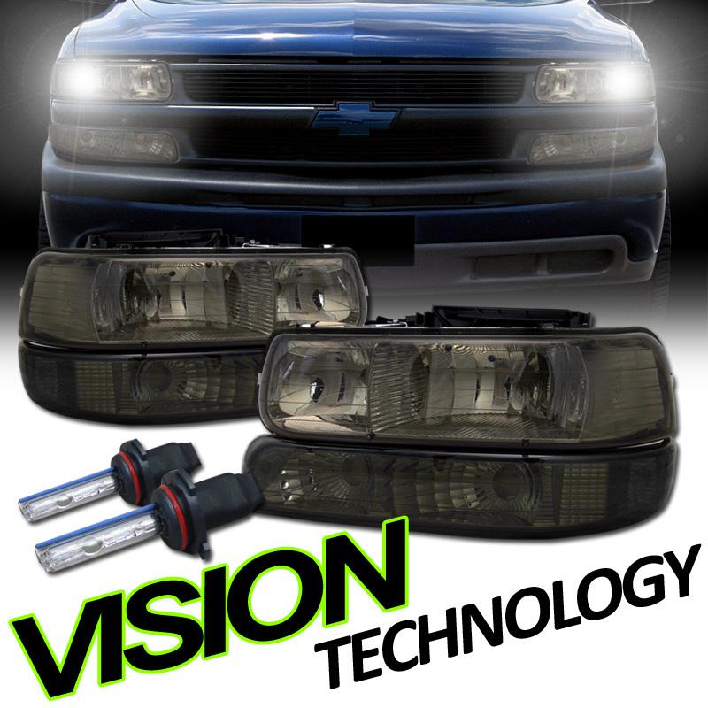 Hid kit 99-02 silverado 00-06 suburban/tahoe smoke lens headlights+bumper lights