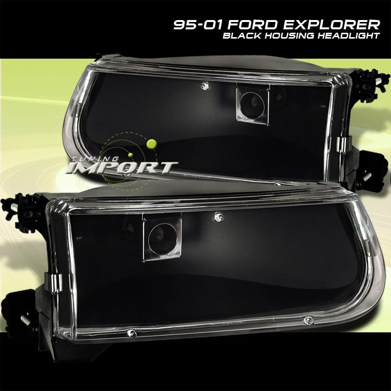 95-01 ford explorer mountaineer black housing head lights lamps pair left right