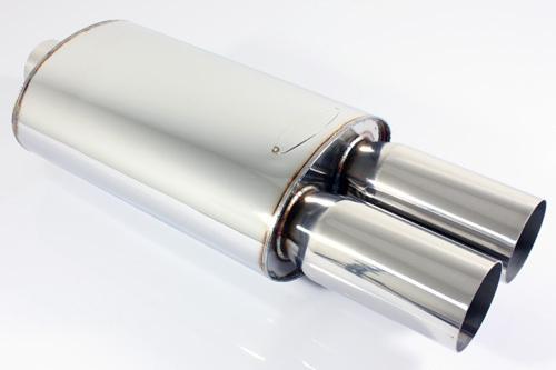 High flow jdm 2.5" inlet weld on exhaust muffler/chrome canister/dual round tip