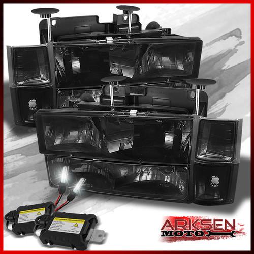 6000k slim ballast hid+smoke 94-98 c/k pickup headlights w/corner+bumper 8pc set