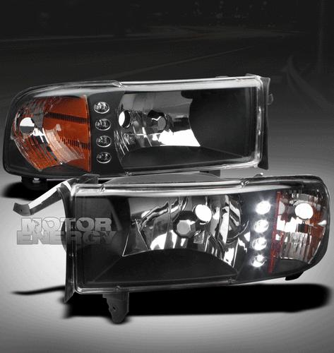 1994-2001 dodge ram pickup led crystal black head lights w/corner 1500 2500 3500