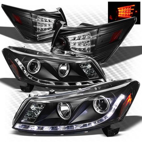 08-12 accord 4dr black drl led pro headlights + philips-led perform tail lights