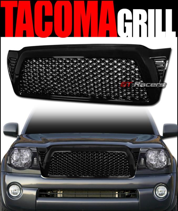 Black sport vip mesh front hood bumper grill grille abs 2005-2011 toyota tacoma