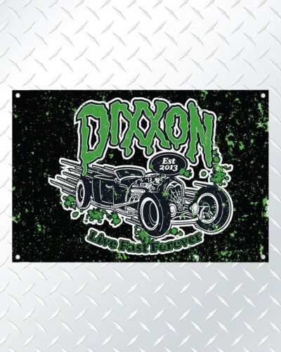 Dixxon flannel 36x24 live fast forever hotrod rat rod garage banner new