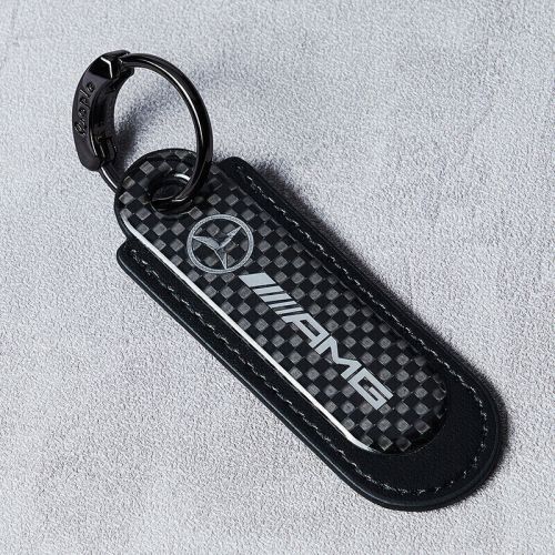 Real carbon fiber+black leather keychain key fob key ring for amg